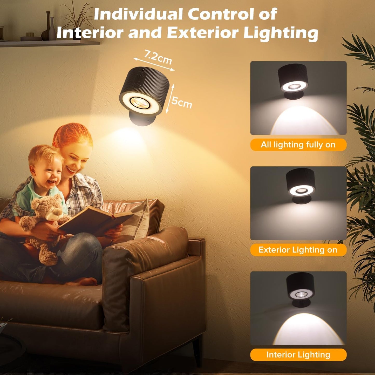 LED Wall Mounted Lights 4 Psc with Remote, 3000mAh Rechargeable Battery Operated Wall Sconces, 3 Lighting Modes & Dimmable, 360°Rotate Cordless Wall Light for Bedroom Bedside Reading Study (White)