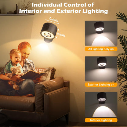 LED Wall Mounted Lights 4 Psc with Remote, 3000mAh Rechargeable Battery Operated Wall Sconces, 3 Lighting Modes & Dimmable, 360°Rotate Cordless Wall Light for Bedroom Bedside Reading Study (White)
