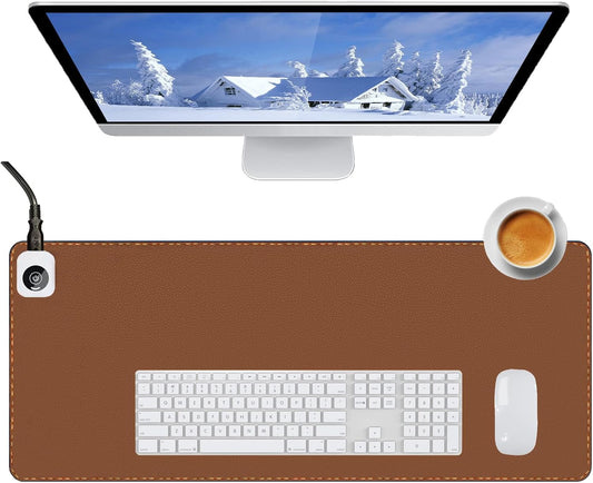 Heated Desk Pad Mouse Pad - Heated Desk Mat - Warm Desk Pad - 3 Levels Heating & 4 Hours Auto Shut-Off, PU Leather Mouse Pad - 31.5 x 13 inch(Dull Black)
