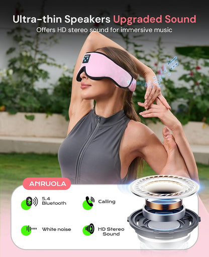 3D Sleep Mask with Bluetooth Headphones, Wireless Sleep Headphones for Side Sleepers, Noise Cancelling Eye Mask for Nap, Soft Sleeping Mask for Women Men, Blackout Sleep Mask with Built-in Speakers