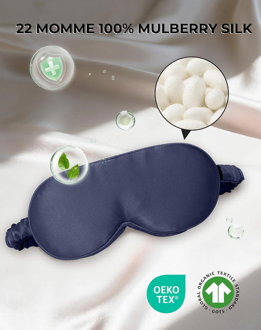 SilkSilky 100% 22 Momme Mulberry Silk Sleep Mask, Dark Blue