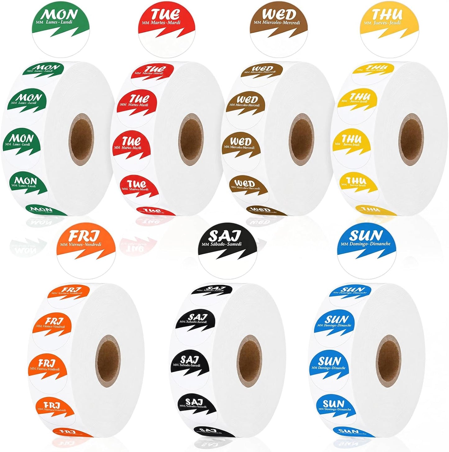 14000 Pcs Day of The Week Labels Bulk 1 Inch Food Label Date Dots Monday to Sunday Removable Inventory Management Self Adhesive Sticker for Kitchen Restaurant Container Organization