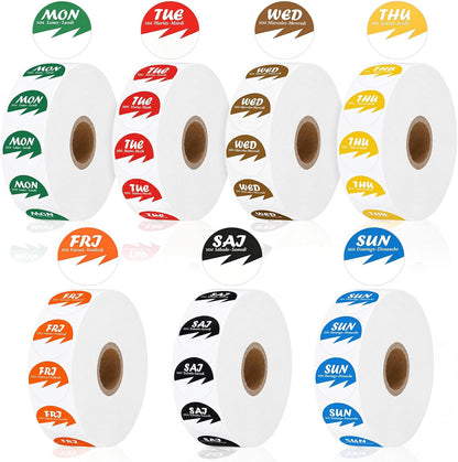14000 Pcs Day of The Week Labels Bulk 1 Inch Food Label Date Dots Monday to Sunday Removable Inventory Management Self Adhesive Sticker for Kitchen Restaurant Container Organization