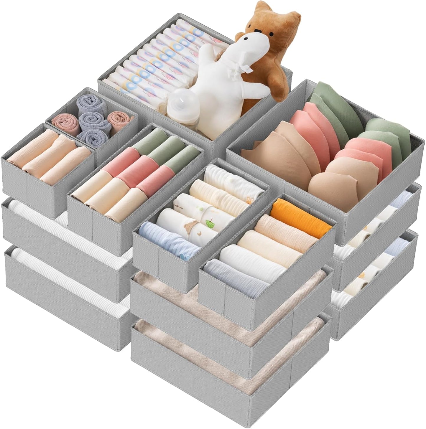 Drawer Organizer Clothes, 10 Pack Dresser Organizer for Baby Clothes, Underwear, Sock- Foldable Closet Organization and Storage Dividers Bins for Nursery, Bedroom (Beige)