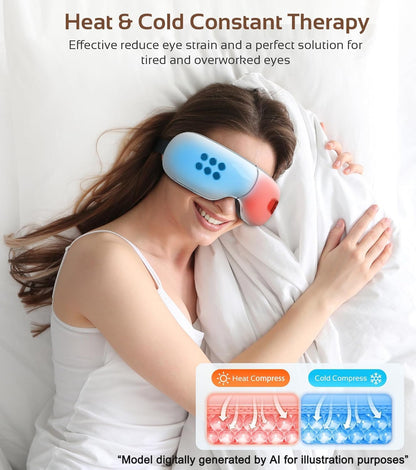 Eye Massager with Heat and Cooling for Migraine Dry Eyes Relief, Rechargeable Bluetooth Music Migraines Relief Eye Massager Improve Sleeping Gifts for Women Men