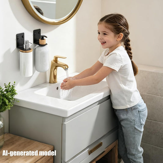 BiJun Soap Dispenser Wall Mount,1.06in Shampoo Conditioner Dispenser | Soap Dispenser Holder Refillable Shower Shampoo Conditioner Dispenser Set of 2 Black Space-Saving for Kitchen Bathroom ﻿