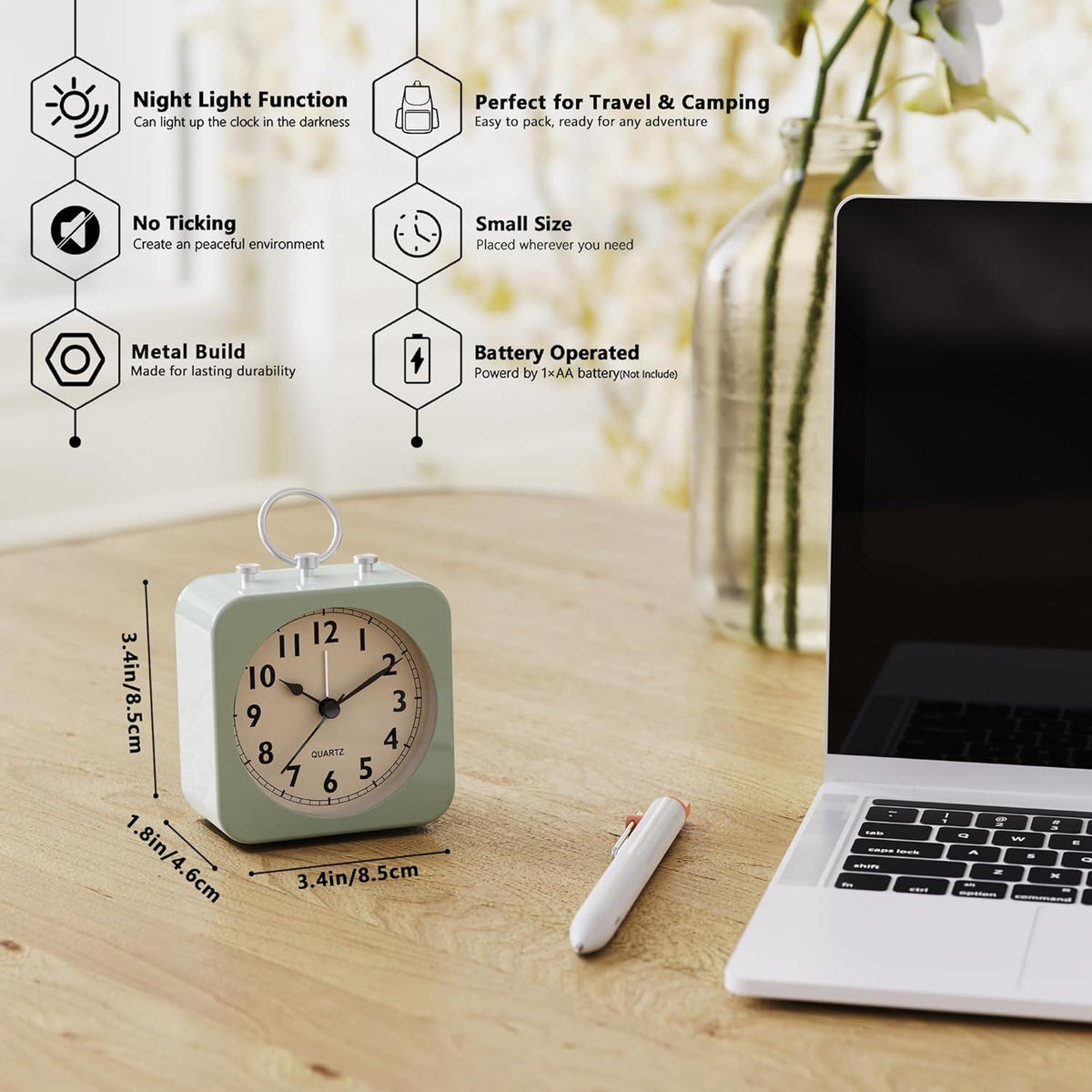AYRELY® Small Metal Alarm Clock, Desk and Table Clock for Travel