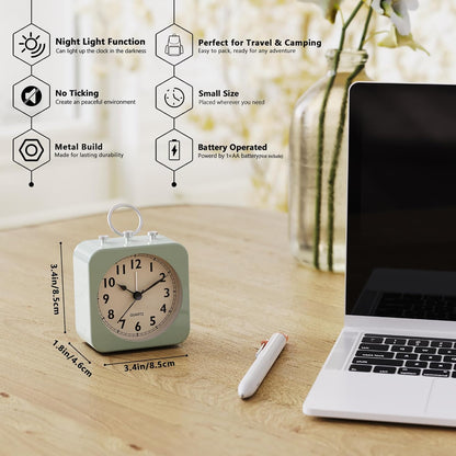 AYRELY® Small Metal Alarm Clock, Desk and Table Clock for Travel