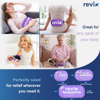 REVIX Ice Packs for Injuries, 5 Pack Hot & Cold Gel for Knee & Back | Adjustable Strap, Flexible Cooling Wrap for Shoulder, Neck & Arm, for Surgery Recovery, Muscle Relaxation