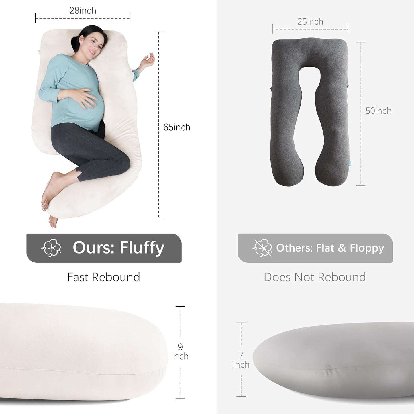 MOON PARK Pregnancy Pillows for Sleeping - 57 Inch U Shaped Full Body Maternity Pillow with Removable Cover - Support for Back, Legs, Belly, Hips - Pregnancy Pillow for Women - Grey