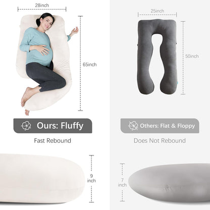 MOON PARK Pregnancy Pillows for Sleeping - 57 Inch U Shaped Full Body Maternity Pillow with Removable Cover - Support for Back, Legs, Belly, Hips - Pregnancy Pillow for Women - Grey