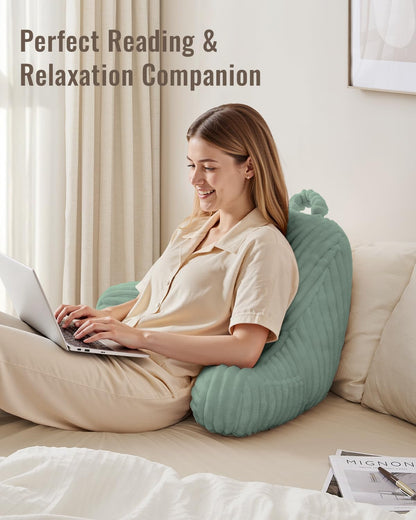 Blissful Diary Reading Pillow, Backrest Pillow with Shredded Memory Foam for Adult & Children, Designed for Bed and Couch Sitting Up, Includes Arms, Pockets and Washable Cover, Off White