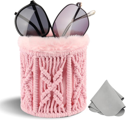 RayLove Glasses Holder for Nightstand, Boho Decor Eyeglass Case, Plush Lined Glasses Holder Stand for Office Desk Organizer