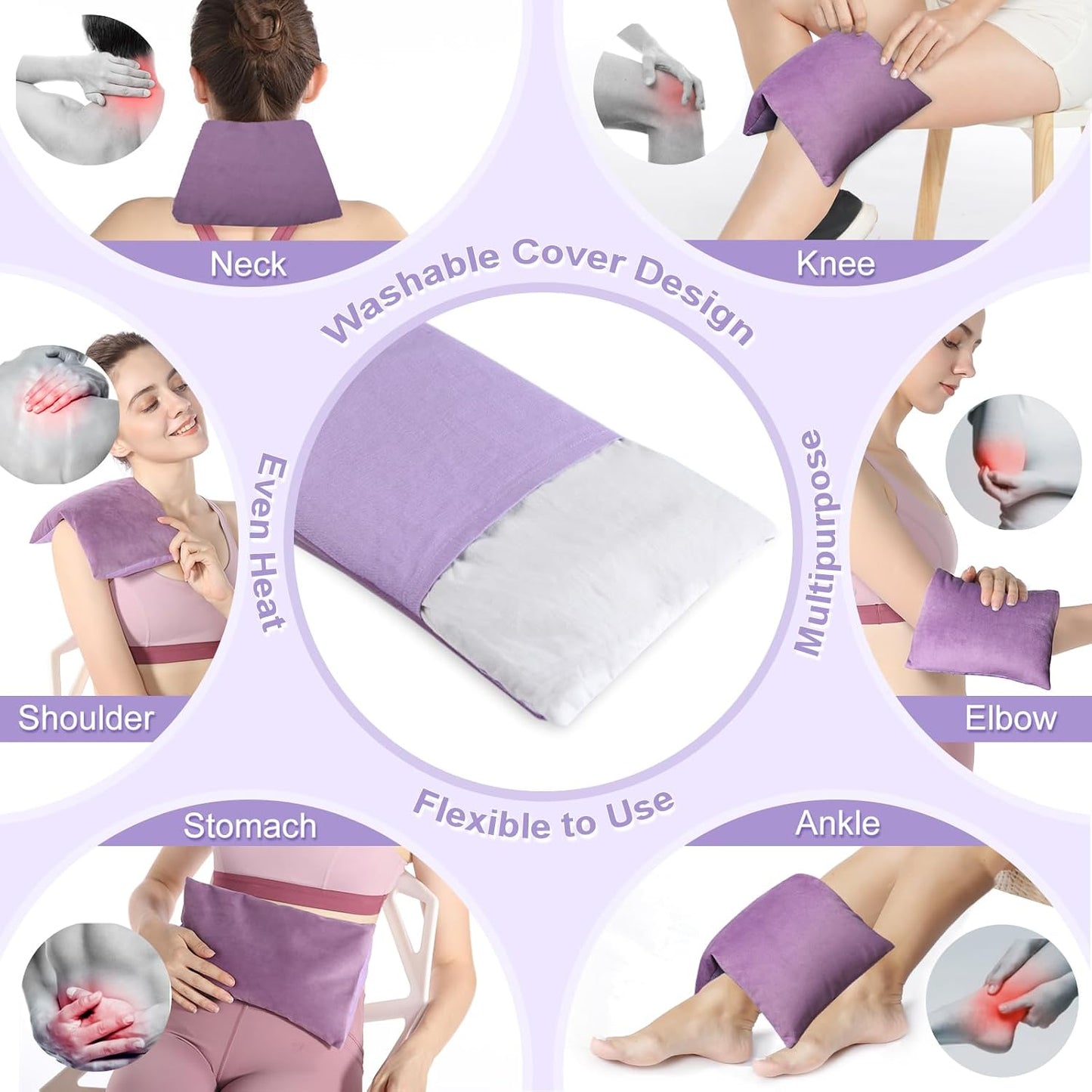 SuzziPad Heating Pad Microwavable for Reduce Discomfort with Washable Cover, 7 x12 Reusable Heat Pads for Shoulder, Belly, Elbow, Knee, Moist Heated Pack, Sore Muscle, Soothing Fatigue, Purple | Removable Cover Design, Long Lasting Moist Heat, Portable