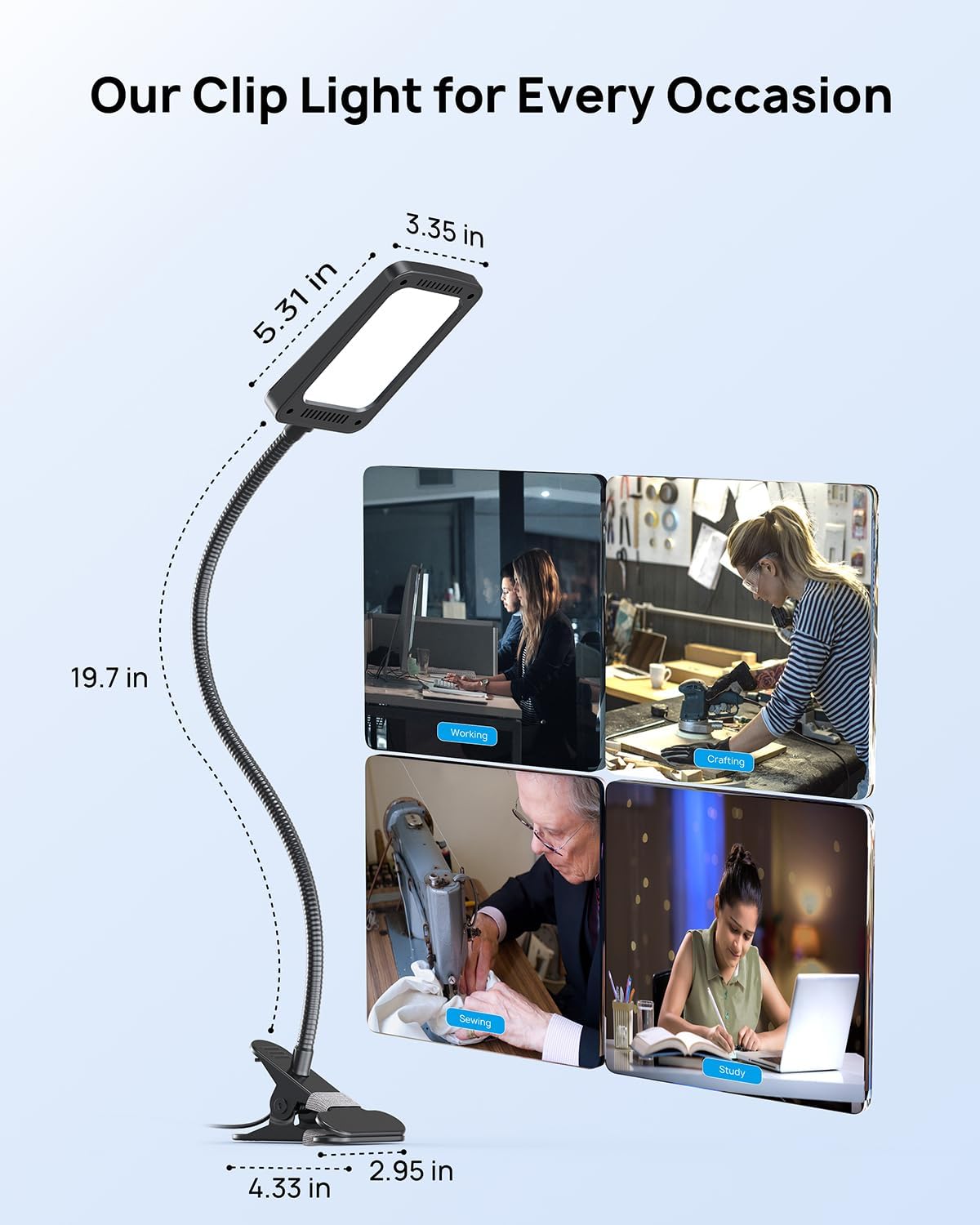 TROND LED Desk Lamp with Clamp, 1000LM Super Bright 3-Level Dimmable Desk Light 6000K Daylight, Extra-Long Flexible Gooseneck Clip on Light, Eye-Care Clamp Lamp for Painting, Workbench,Reading, Sewing | 6000K Daylight Extra-Long Flexible Gooseneck Clip