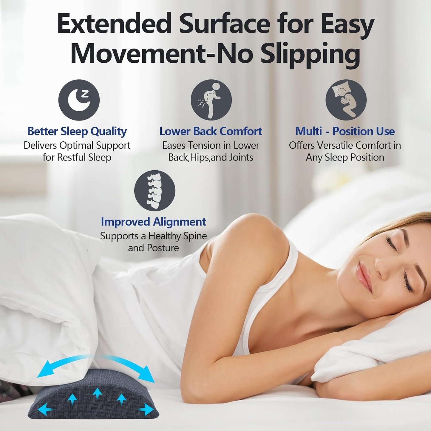 Cozyhealth - 2.95" H*18.7" L - Soft Small Lumbar Pillow for Sleeping, Memory Foam Back Lumbar Support Cushion for Lower Back Pain Relief Bed Waist Sleep Support Pillow for Side, Back (White, Small)