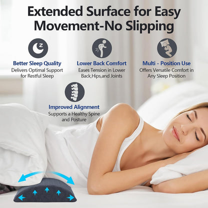 Cozyhealth - 2.95" H*18.7" L - Soft Small Lumbar Pillow for Sleeping, Memory Foam Back Lumbar Support Cushion for Lower Back Pain Relief Bed Waist Sleep Support Pillow for Side, Back (White, Small)