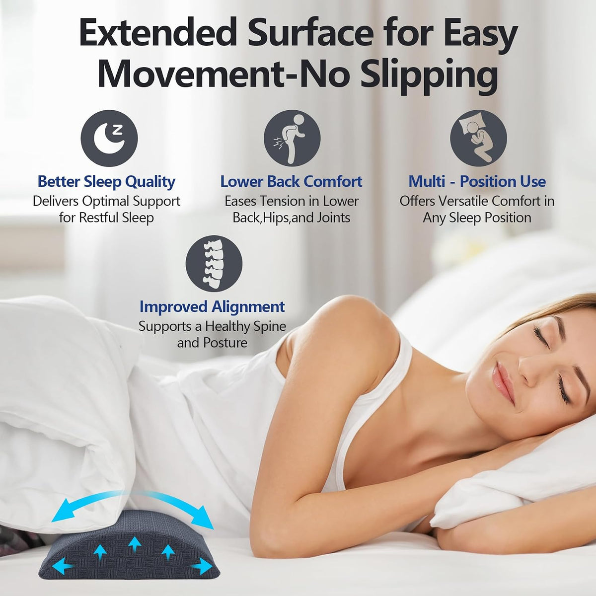 Cozyhealth - 2.95" H*18.7" L - Soft Small Lumbar Pillow for Sleeping, Memory Foam Back Lumbar Support Cushion for Lower Back Pain Relief Bed Waist Sleep Support Pillow for Side, Back (White, Small)