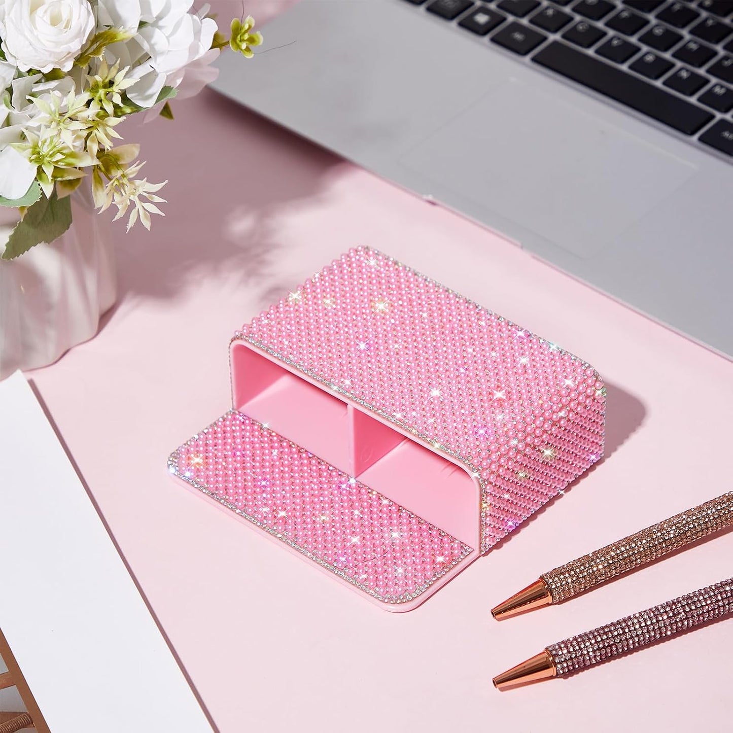 MotiMind Purple Locker Accessories for Girls, Bling Magnetic Pen Holder for Refrigerator, Back to School Rhinestone Marker Holder for Locker, Sparkly Gift for Student (Medium,Rhinestone)