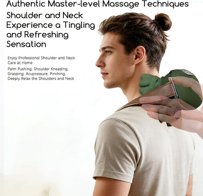 Upgraded Neck and Shoulder Massager,Professional Shiatsu Neck Massager,Portable Deep Tissue 4D Kneading with Heat,Intelligent Simulated Human Hand Design for Pain Relief and Muscle (Green)