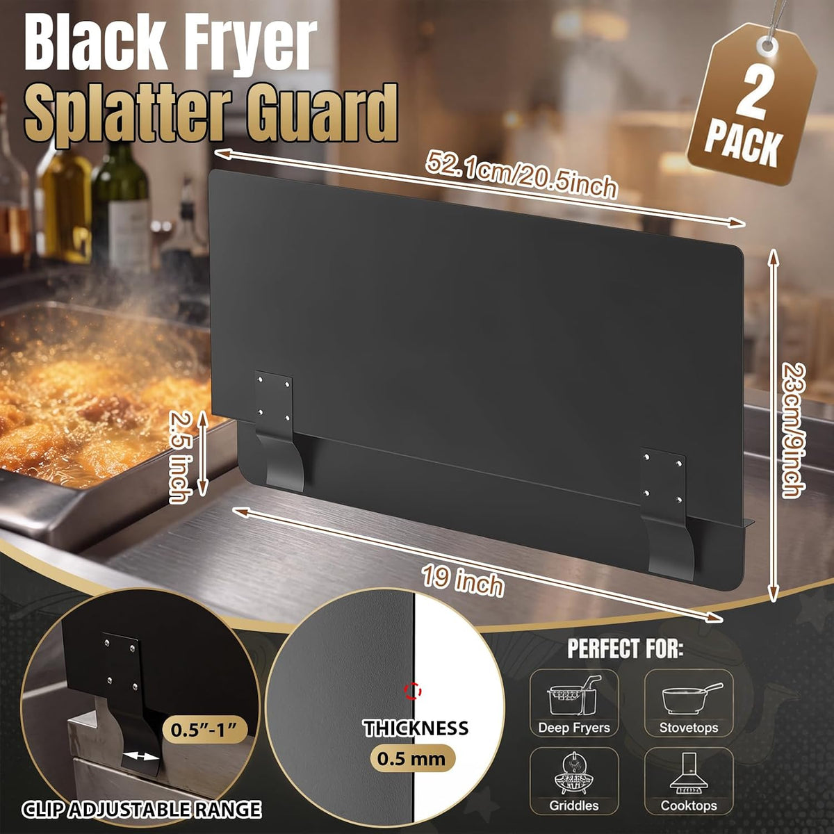 Ferraycle 2 Pack Deep Fryer Splash Guard Silver 20-1/2" W x 9" H
