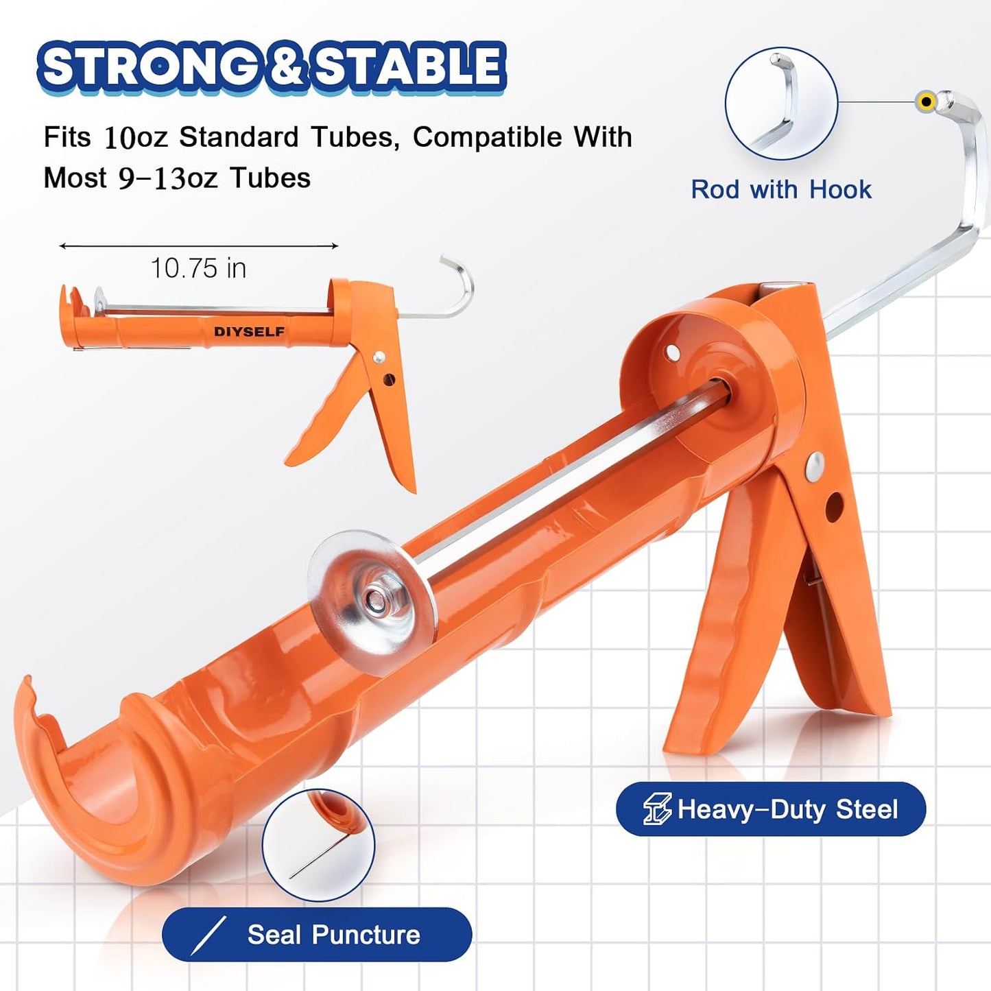 DIYSELF 9 Pack Caulk Gun Kit, Professional Caulking Gun & Remover Tools | Sealant Finishing Tool, Grout Scraper & Silicone Gun for Bathroom, Kitchen, Window, Sink & Tile Sealing, Hand Caulking Gun