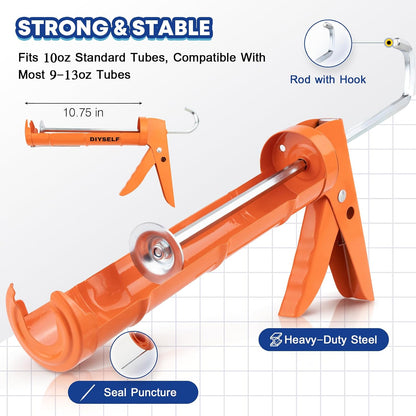 DIYSELF 9 Pack Caulk Gun Kit, Professional Caulking Gun & Remover Tools | Sealant Finishing Tool, Grout Scraper & Silicone Gun for Bathroom, Kitchen, Window, Sink & Tile Sealing, Hand Caulking Gun