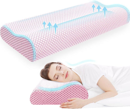 Neck Pillow for Sleeping, Ergonomic Cervical Bed Pillow, Blue Standard Size | Memory Foam Bed Pillow for Side Back Stomach Sleepers, Contour Fit Neck Pillow for Sleeping and Neck Pain Relief
