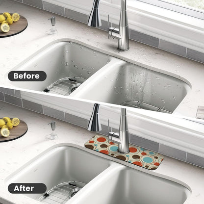 Aquamarine Blue Mexican Tiles Faucet Splash Guard Mat for Kitchen Sink 15x5.5" - Colors B