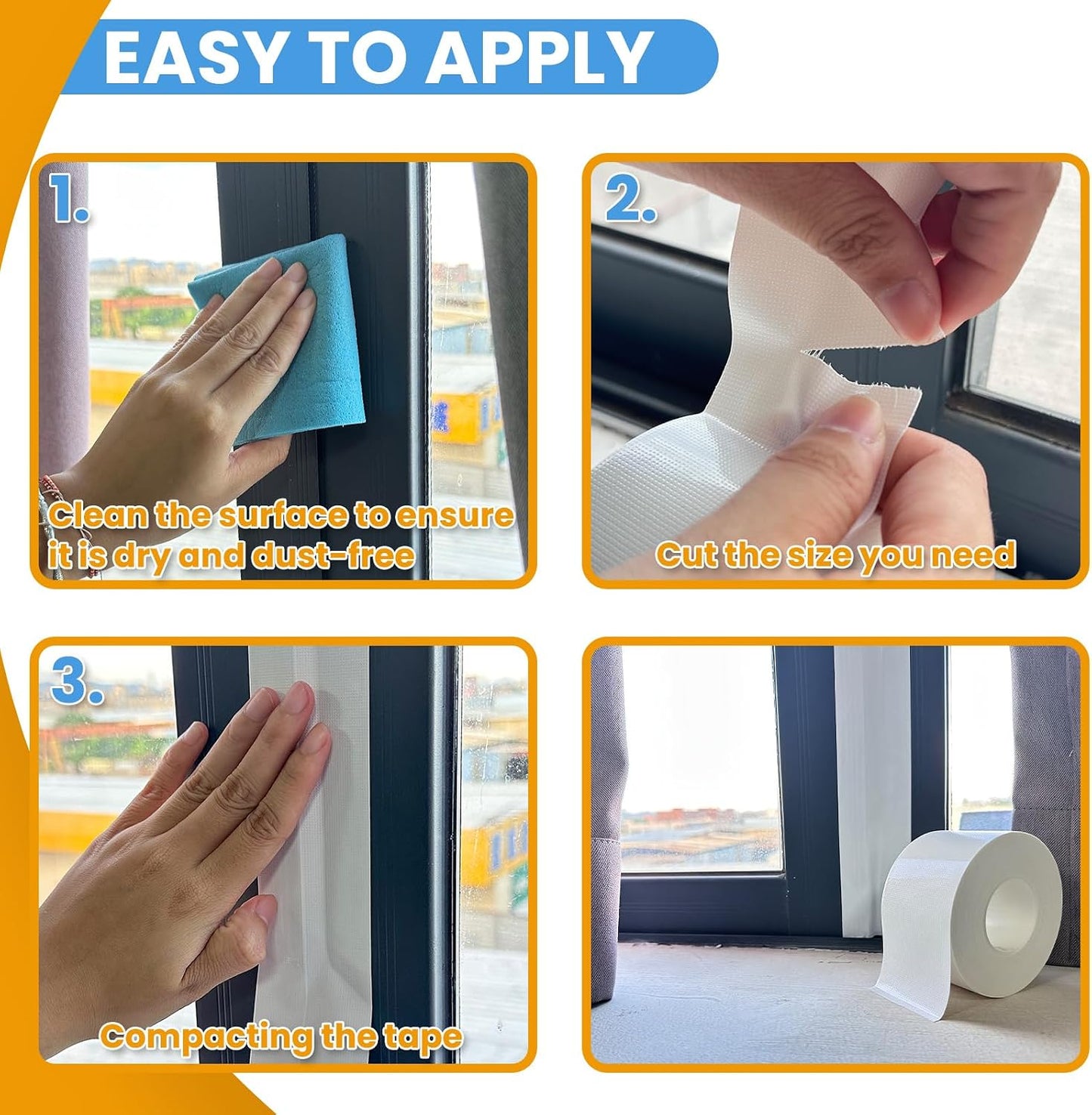 White Window Weather Sealing Tape, AC Air Conditioner Sealing Tape | Window Draft Isolation, No Residue, Self Adhesive for Keep Out Cold Air Dust Rain, Waterproof