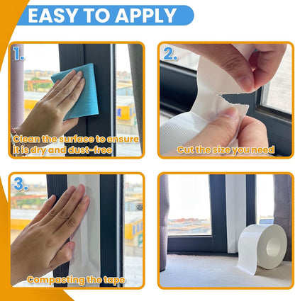 White Window Weather Sealing Tape, AC Air Conditioner Sealing Tape | Window Draft Isolation, No Residue, Self Adhesive for Keep Out Cold Air Dust Rain, Waterproof