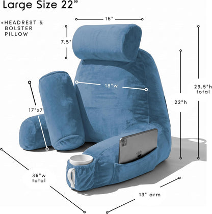 Nestl Reading Pillow with Shredded Memory Foam, Designed for Sitting Up in Bed and Couch, Back and Arms Adjustable Support for Adult & Teens Backrest Pillows for Reading, with Washable Cover Dark Grey