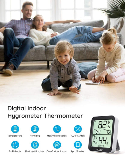 Govee Indoor Hygrometer Thermometer H5075 with Bluetooth App Control | Room Temperature Humidity Meter, 164ft Remote Monitor, Smart Alerts, 2 Years Data Storage Export, for Bedroom Wine Cellar
