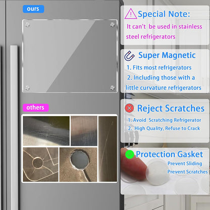 JonXon 8"x12" Acrylic Magnetic Dry Erase Board for Fridge, Clear Acrylic Magnet Calendar for Refrigerator,Includes 6 Dry Erase Markers(Clear Blank)
