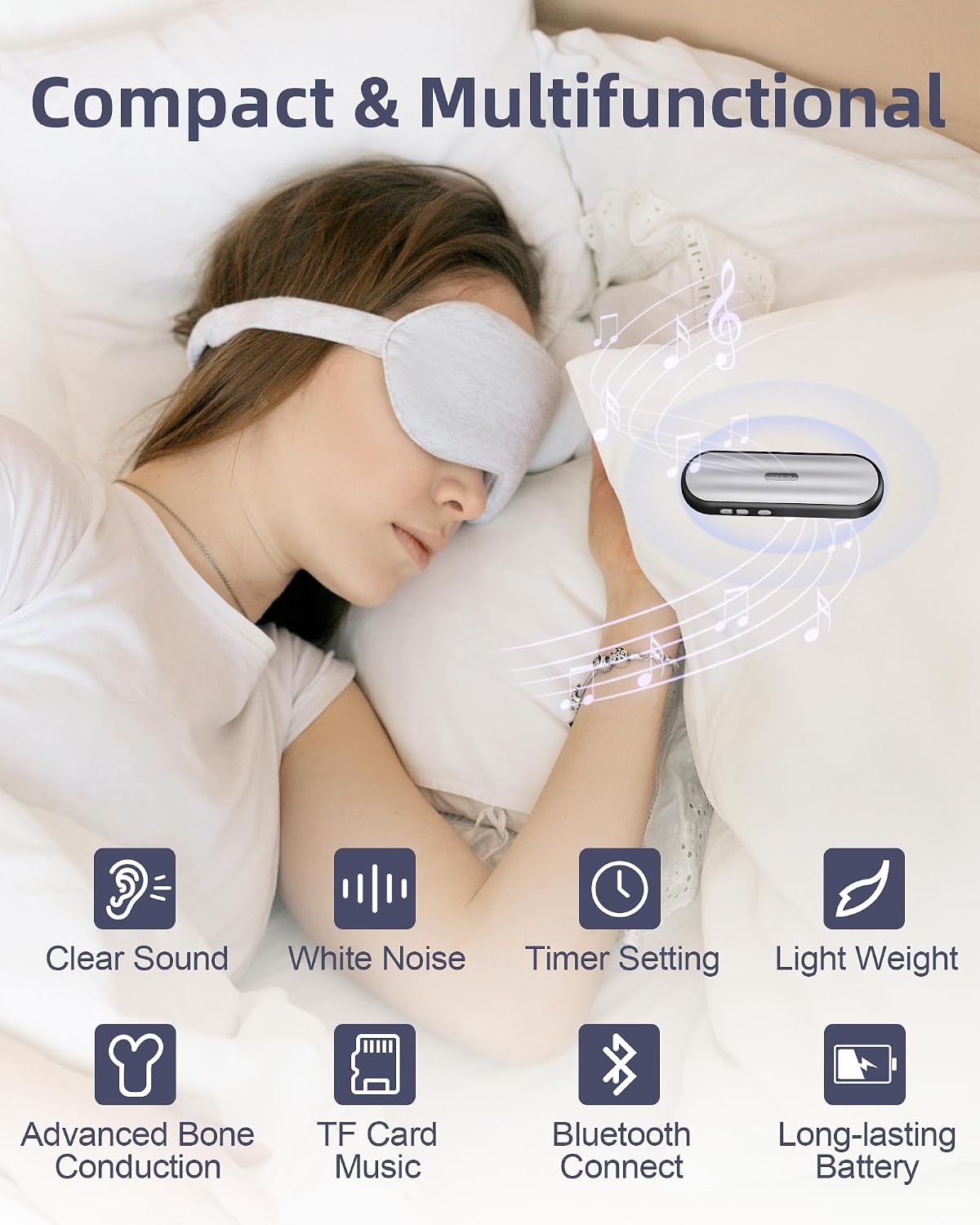 Under Pillow Speaker Bluetooth for Sleeping: Private White Noise Speaker with Bone Conduction for Sleep -Silver