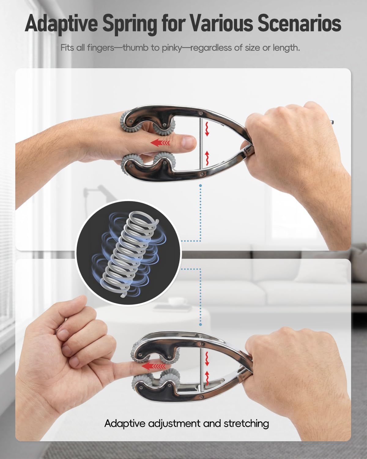 Stainless Steel Adjustable Finger Massage Roller for Knuckle & Palm, 2026 Updated Spring Lever Loaded Dual Roller Finger Massager Tool Manual Massage Roller for Trigger Finger Hand Fatigue Relief