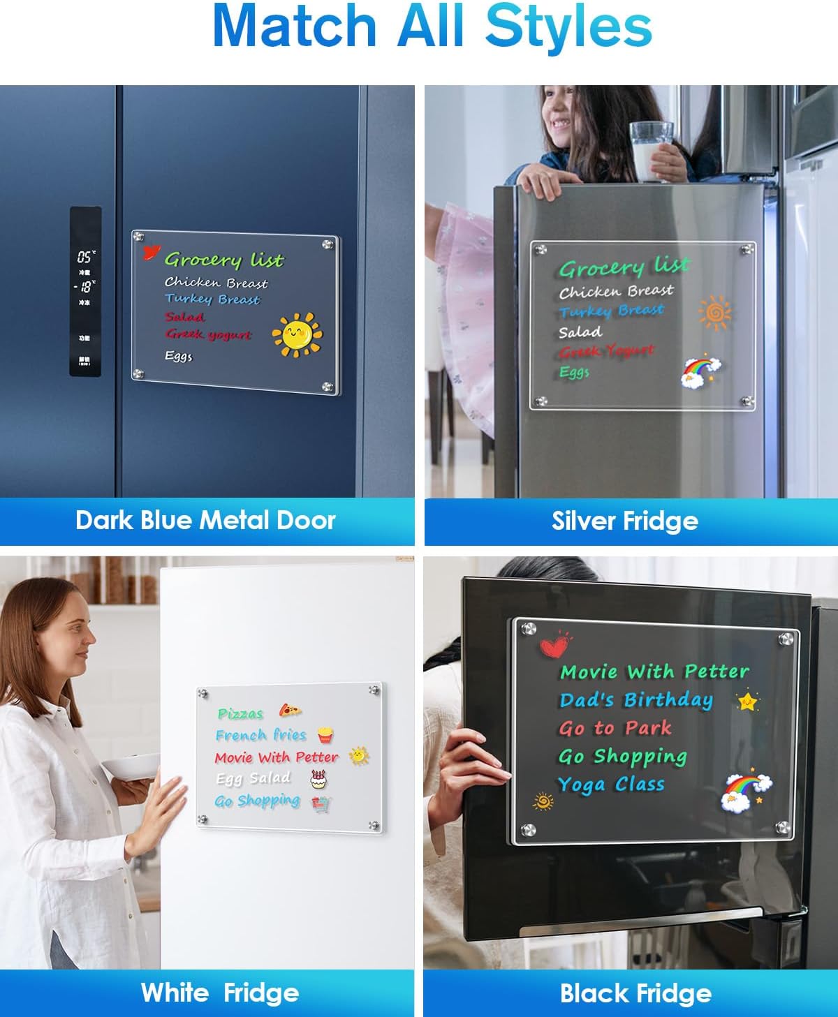 MaxGear Acrylic Magnetic Whiteboard for Fridge, 12 x 8 Inch Dry Erase Board | Durable Acrylic Material, Powerful Magnets, Smooth Writing and Easy Cleaning for Grocery Lists, Meal Plans, and Reminders