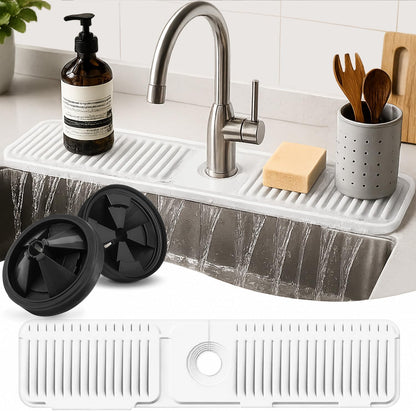 24 Inch Silicone Faucet Mat for Kitchen Sink Splash Guard, W/Sink Baffle | BPA-free silicone, Heat-resistant, non-slip, and built to withstand daily kitchen use, dishwasher safe and simple to rinse