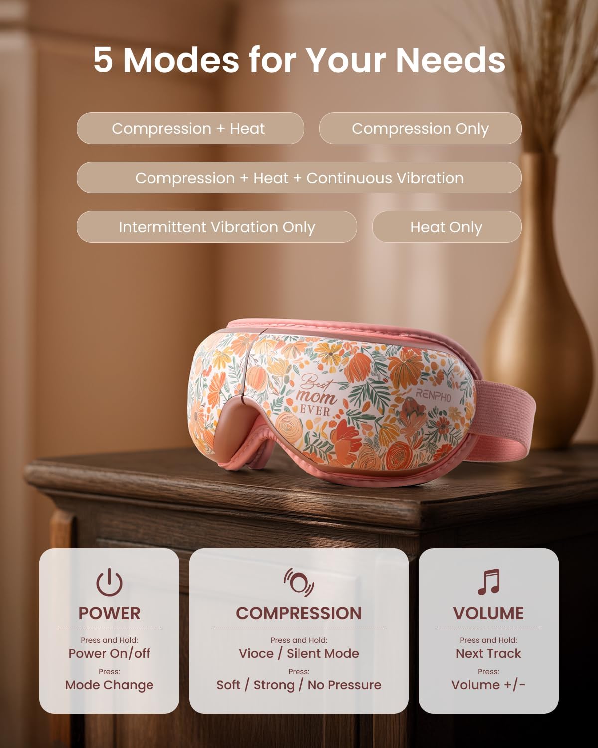 RENPHO Eyeris 1 Eye Massager with Heat, Heated Massage Eye Mask