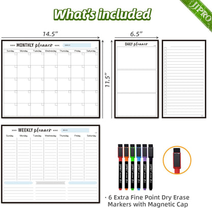 JJPRO Non-Magnetic Dry Erase Weekly Calendar for Fridge, Reusable Weekly Planner and to Do List Whiteboard Bundle -Starts Sunday,8.5"x12" Reusable Calendars Stick to Fridge,Wall, All Smooth Surfaces