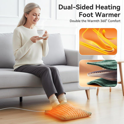 Electric Foot Warmer for Feet: Double Sided Foot Heated Pad with Six Adjustable Four Timed Options Machine Washable Easy to Fold, Feet Warmer for Bed Desk Office Birthday/Christmas Gift
