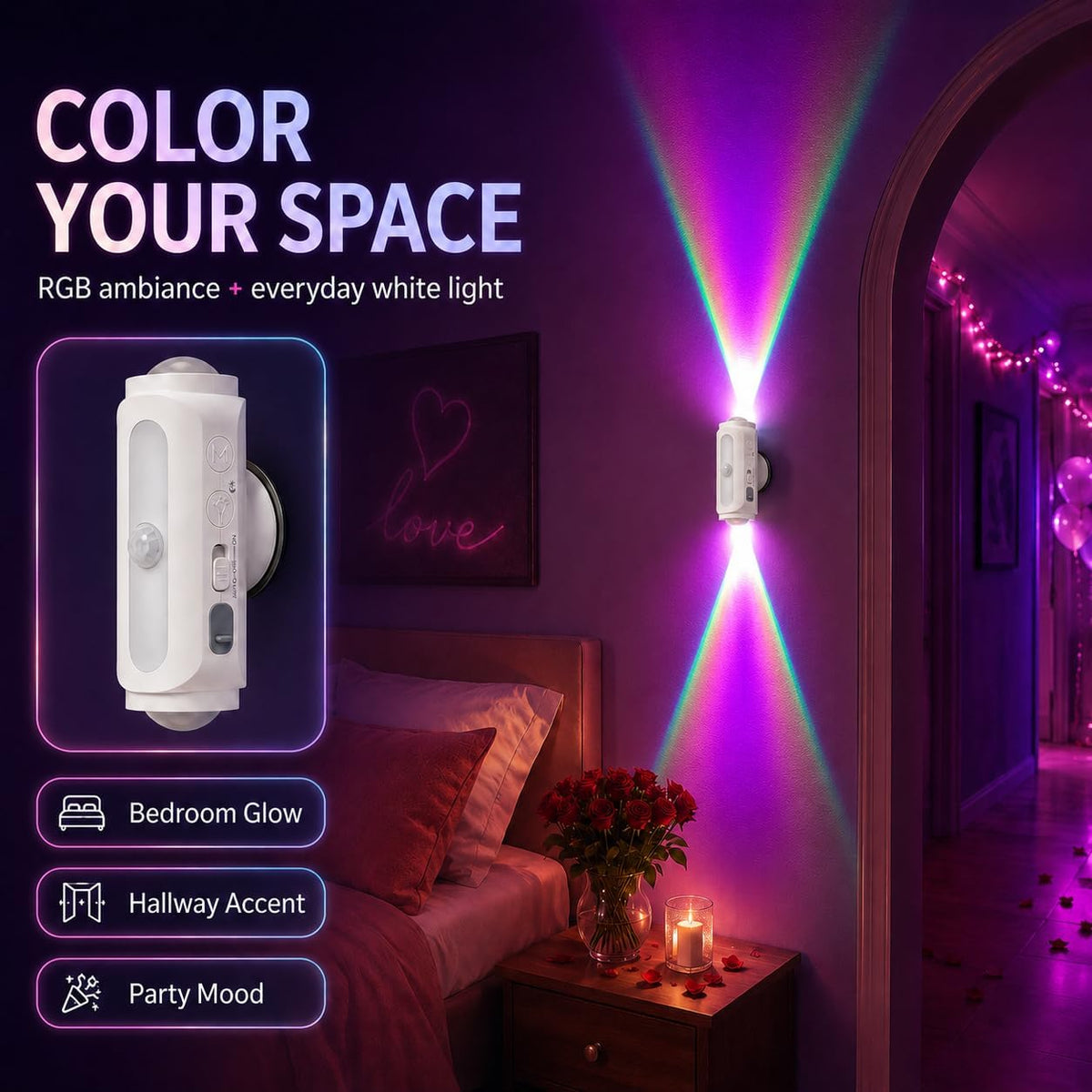 Motion Sensor Wall Light, Rechargeable Peel and Stick on Sconce Set of 2