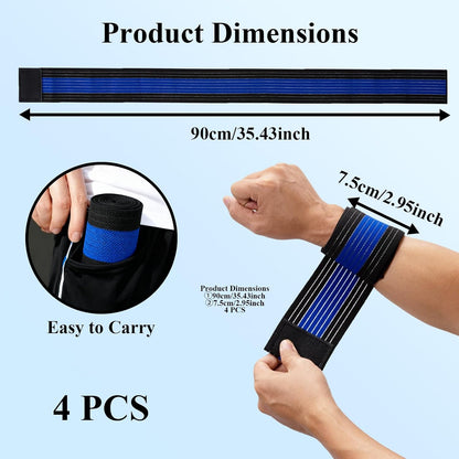 4-Pack Ice Pack Strap,Stretchable- 35.5"x3" Adjustable Hook and Loop Elastic Holder & Resuable Extender Belt for Secure Ice Pack Wrap, Blue