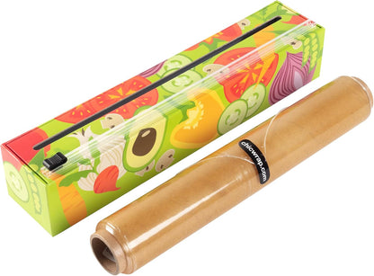 Chicwrap Veggies Refillable Plastic Wrap Dispenser - Includes One 12" x 250' Roll of Professional Grade Plastic Wrap - BPA Free and Kosher Certified - Reusable Dispenser w/Slide Cutter | Reusable Plastic Wrap Dispenser with Four Non-Slip Rubber Feet and