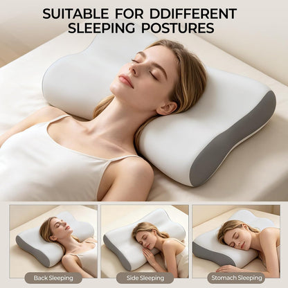 Polovo Cervical Neck Pillow for Pain Relief - Ergonomic Side Sleeper Pillow for Deep Sleep, Contour Memory Foam Pillows for Sleeping Bed Pillow for Side Back Stomach Sleepers(Grey)