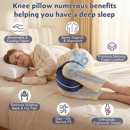 Revoget Alignment Pillow for Side Sleepers, Relieve Leg Pain & Sciatica 2026 New Knee Pillow for Side Sleepers, Hips Buttocks Back Sciatica Relief Pillow with Adjustable Strap (Star Blue)