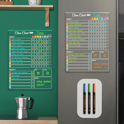 Clear Non-Magnetic Calendar Set for Fridge - Dry Erase Transparent Monthly and Weekly Calendar, List and Blank Whiteboard - Sticks to Wall, Glass, Door, Any Smooth Surfaces