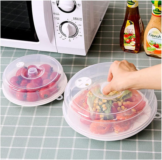 Microwave Splatter Cover for Food, BPA-Free Steam Vents Microwave Plate Cover with Easy-Grip Handle, Fruit Drainer Basket, For Dishwasher Safe & Refrigerator - 2Pcs (Diameter 9 inch + 6.7 inch)