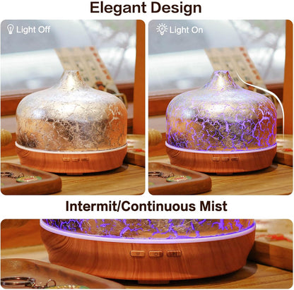 Porseme 500ml Glass Essential Oil Diffuser Aromatherapy Ultrasonic Cool Mist Humidifier 15-21 Running Hours Waterless Auto-Off Air Diffusers for Sleeping Yoga Working Spa(Light Blue)
