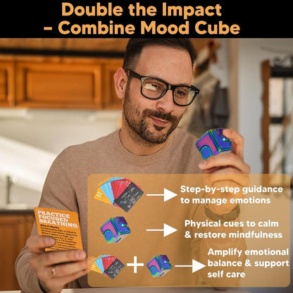 Self Care Cards for Anxiety Relief with MoodCube Spinner, 45 Science-Inspired Mindfulness Exercises for Adults, Relaxation & Emotional Wellness Gift for Friends, Colleagues & Family